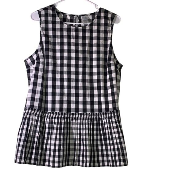 Time And Tru L Black & White Gingham Peplum Sleeveless Top - Picture 1 of 7